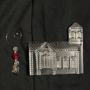 Waterford Clear Crystal Church Ornament with Red Accent Charm
